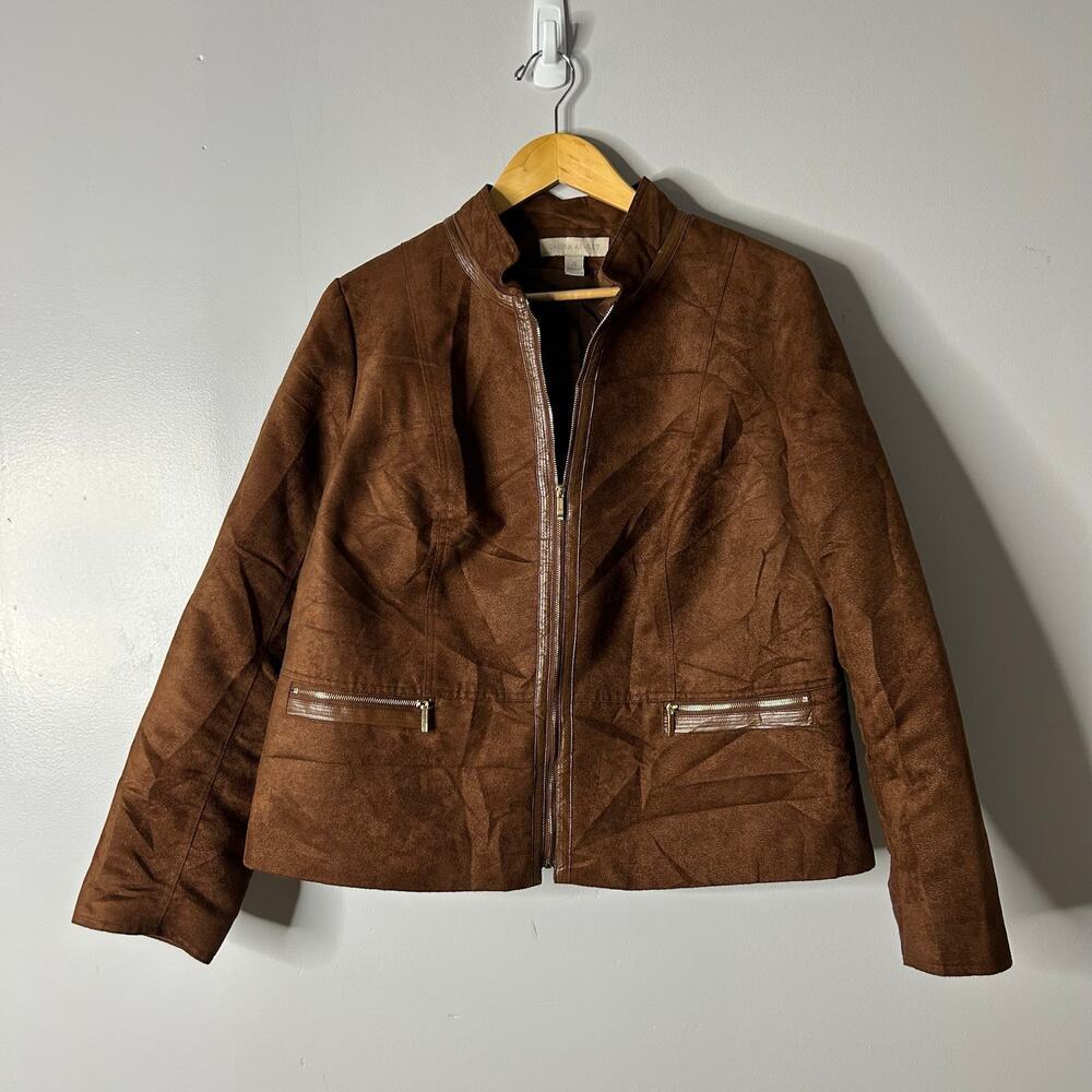 Laura Ashley Brown Suede Zip-Front Jacket - Picture 2 of 10